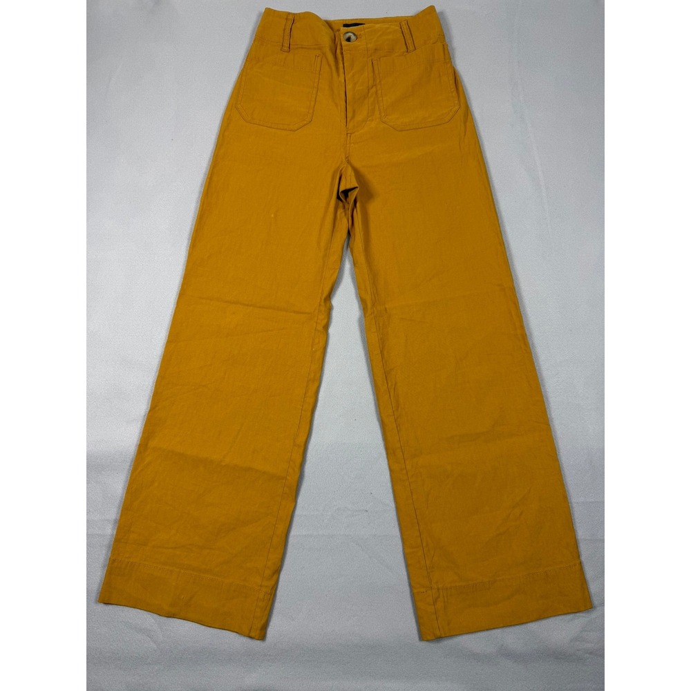 Maeve Anthropologie The Colette Wide Leg Pants Mustard Yellow 24T High Rise Tall - Picture 2 of 6
